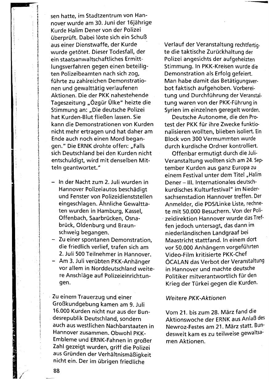 Seite 88 des Verfassungsschutzbericht 1994 Niedersachsen