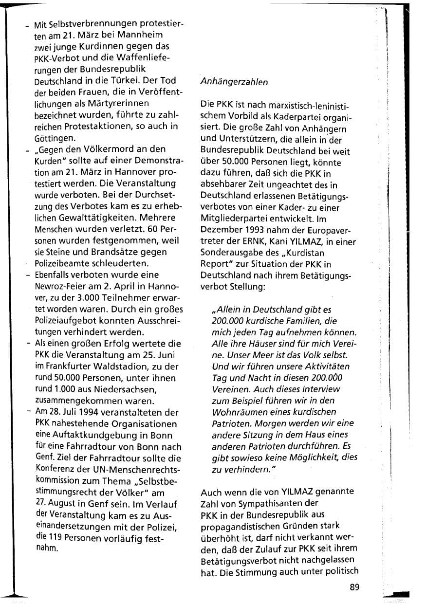 Seite 89 des Verfassungsschutzbericht 1994 Niedersachsen