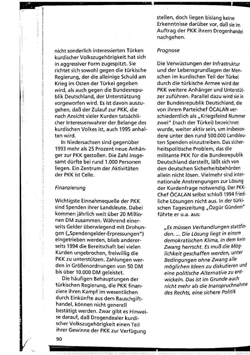 Seite 90 des Verfassungsschutzbericht 1994 Niedersachsen