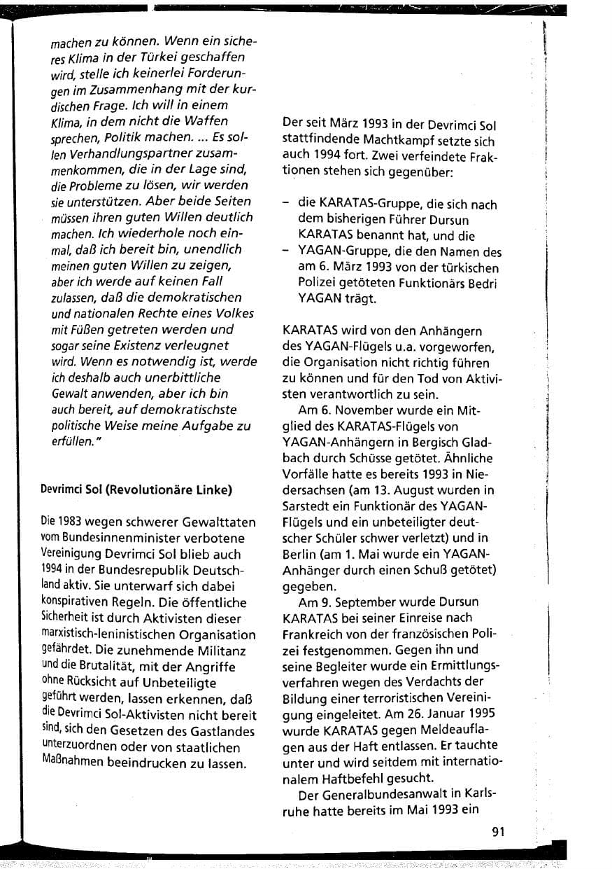 Seite 91 des Verfassungsschutzbericht 1994 Niedersachsen