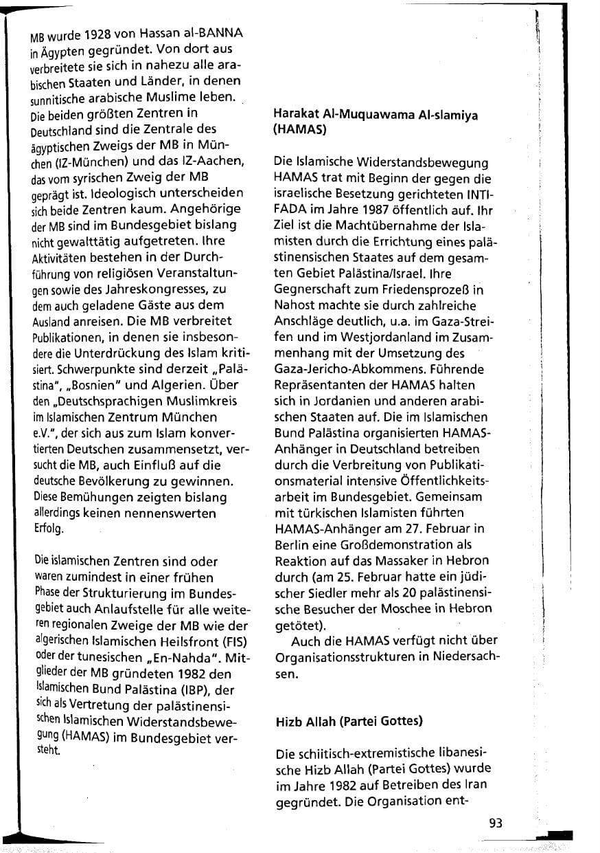 Seite 93 des Verfassungsschutzbericht 1994 Niedersachsen