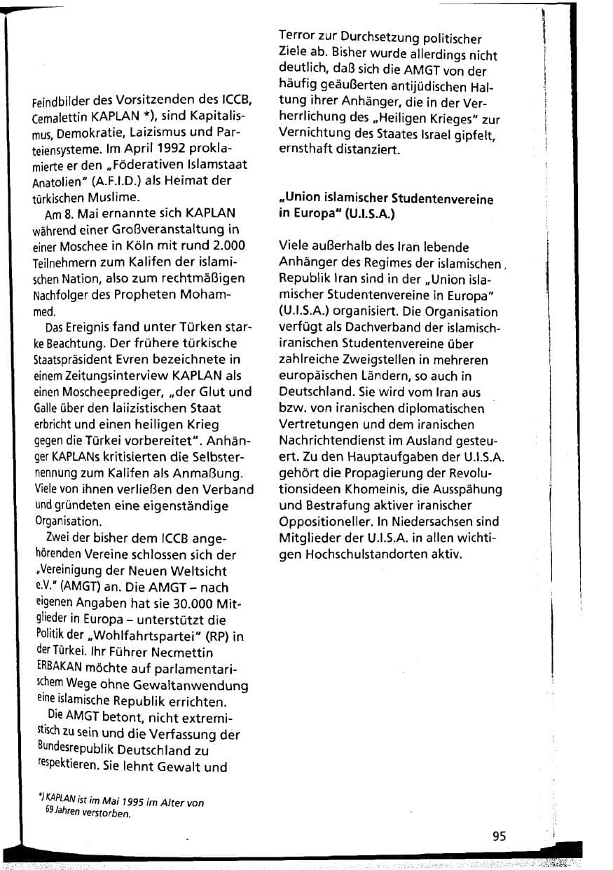 Seite 95 des Verfassungsschutzbericht 1994 Niedersachsen
