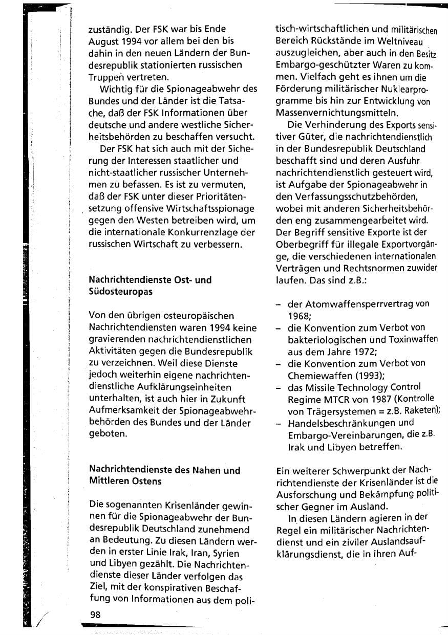 Seite 98 des Verfassungsschutzbericht 1994 Niedersachsen