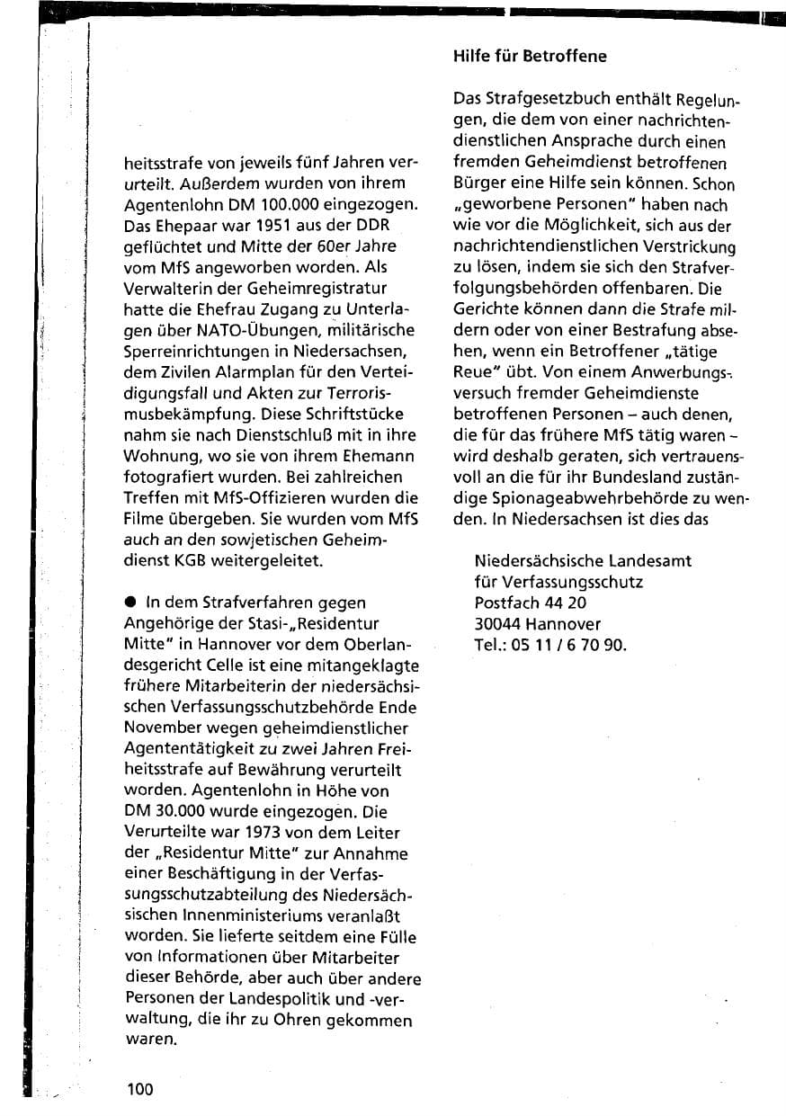 Seite 100 des Verfassungsschutzbericht 1994 Niedersachsen