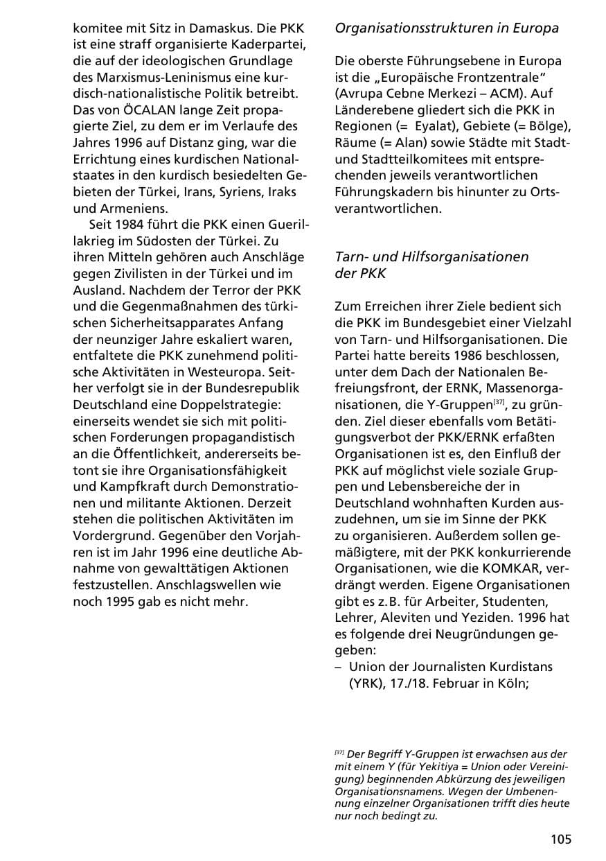 Seite 104 des Verfassungsschutzbericht 1996 Niedersachsen