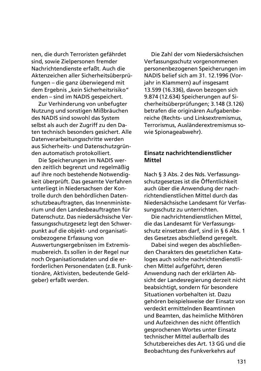 Seite 130 des Verfassungsschutzbericht 1996 Niedersachsen