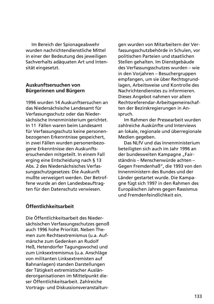Seite 132 des Verfassungsschutzbericht 1996 Niedersachsen