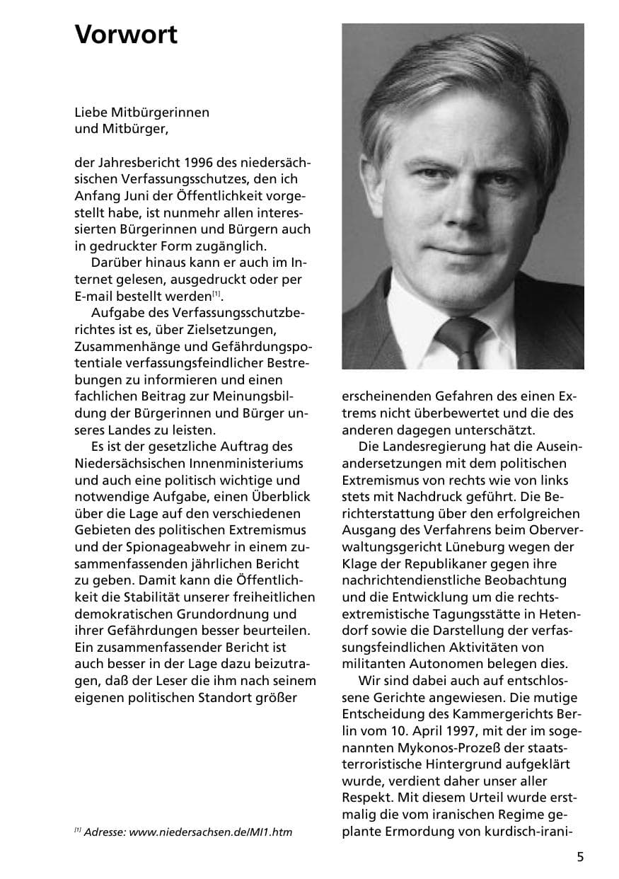 Seite 4 des Verfassungsschutzbericht 1996 Niedersachsen