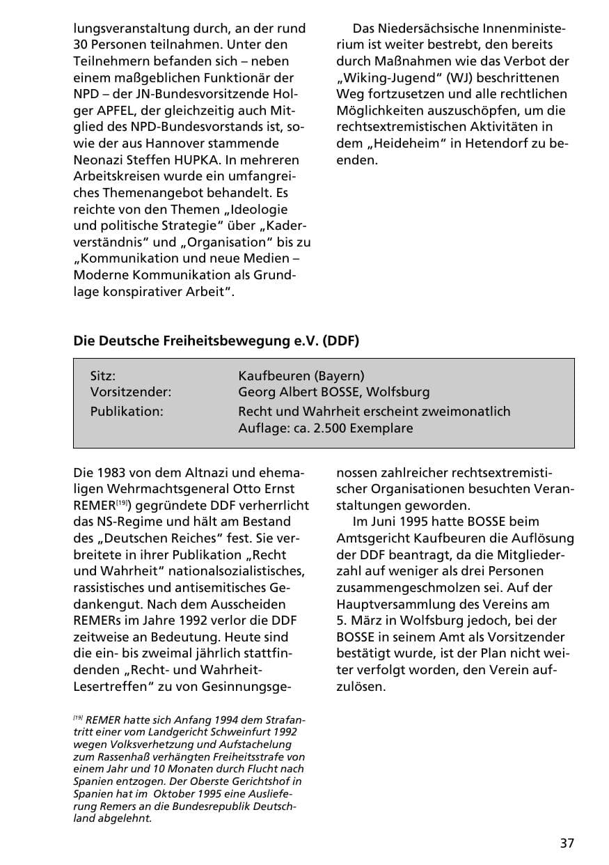 Seite 36 des Verfassungsschutzbericht 1996 Niedersachsen