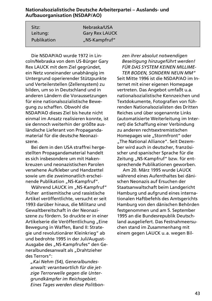 Seite 42 des Verfassungsschutzbericht 1996 Niedersachsen
