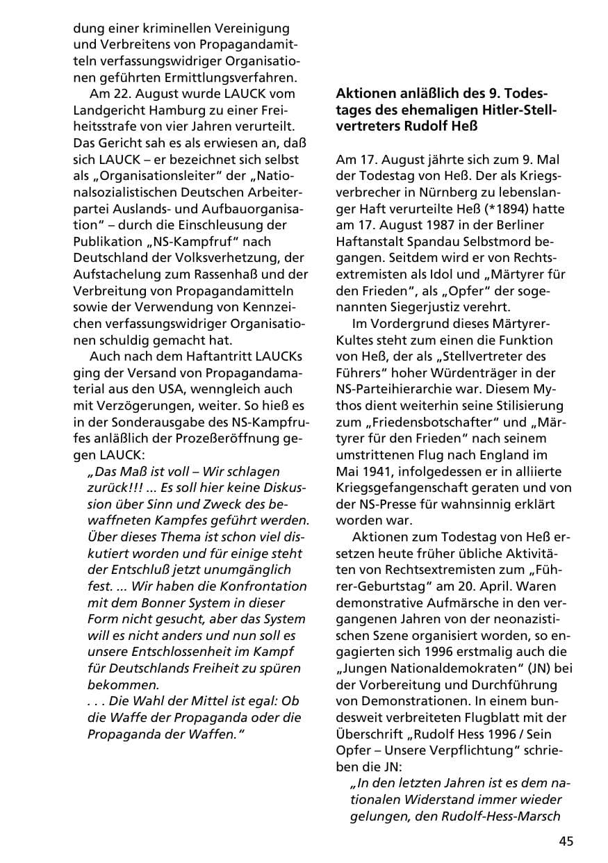 Seite 44 des Verfassungsschutzbericht 1996 Niedersachsen