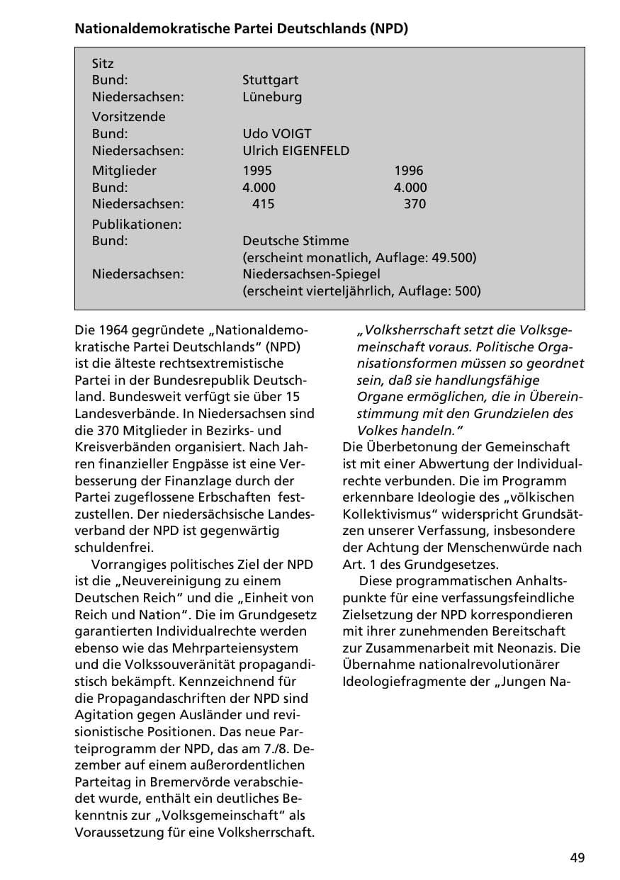 Seite 48 des Verfassungsschutzbericht 1996 Niedersachsen
