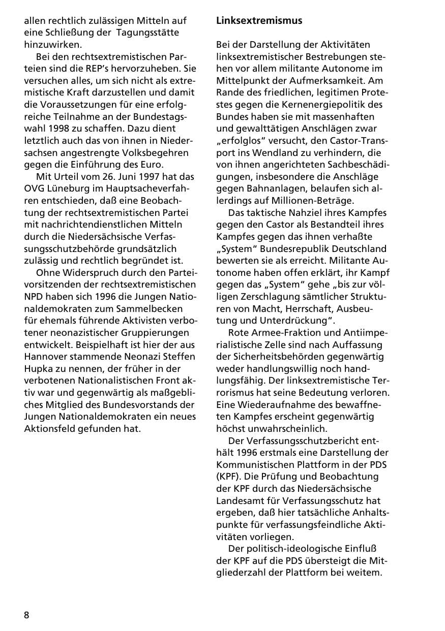 Seite 7 des Verfassungsschutzbericht 1996 Niedersachsen