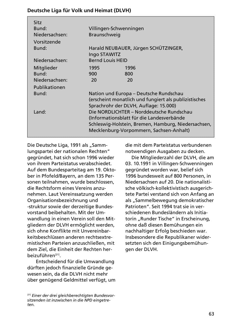 Seite 62 des Verfassungsschutzbericht 1996 Niedersachsen