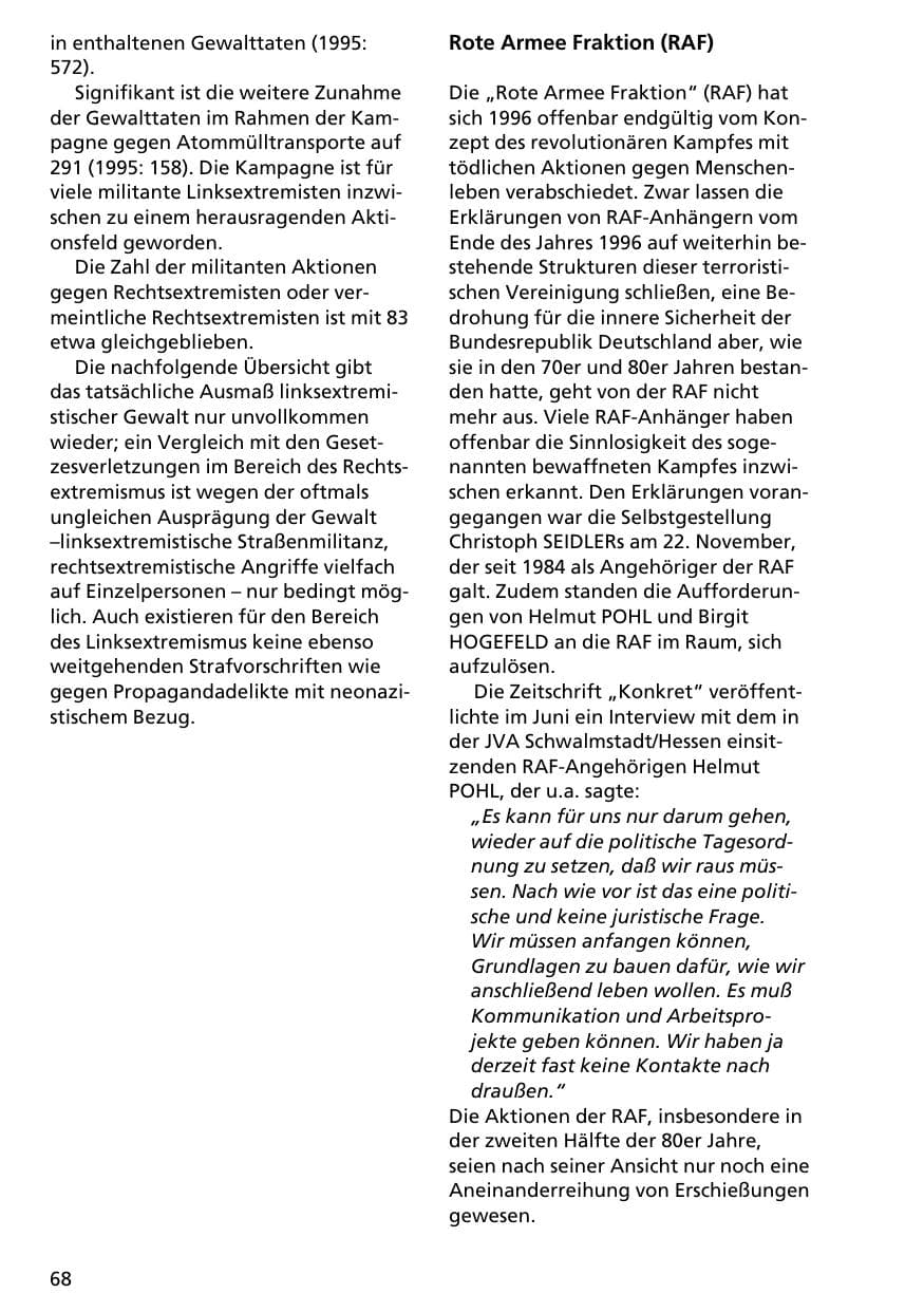 Seite 67 des Verfassungsschutzbericht 1996 Niedersachsen