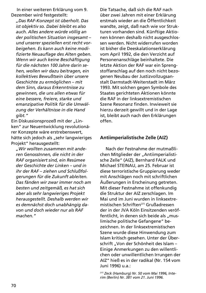 Seite 69 des Verfassungsschutzbericht 1996 Niedersachsen