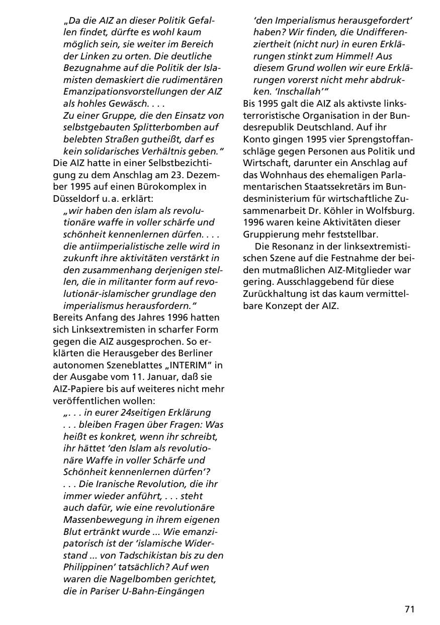 Seite 70 des Verfassungsschutzbericht 1996 Niedersachsen