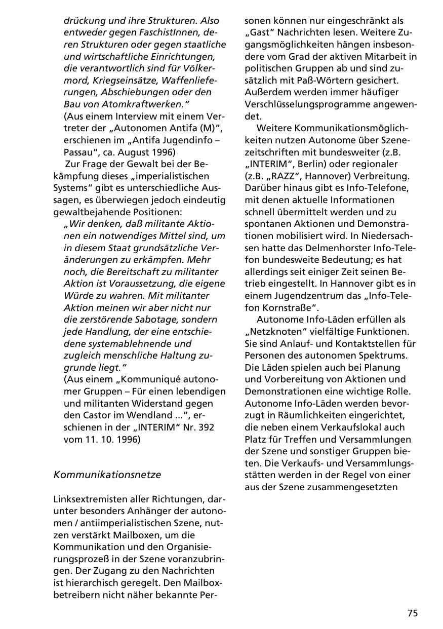 Seite 74 des Verfassungsschutzbericht 1996 Niedersachsen