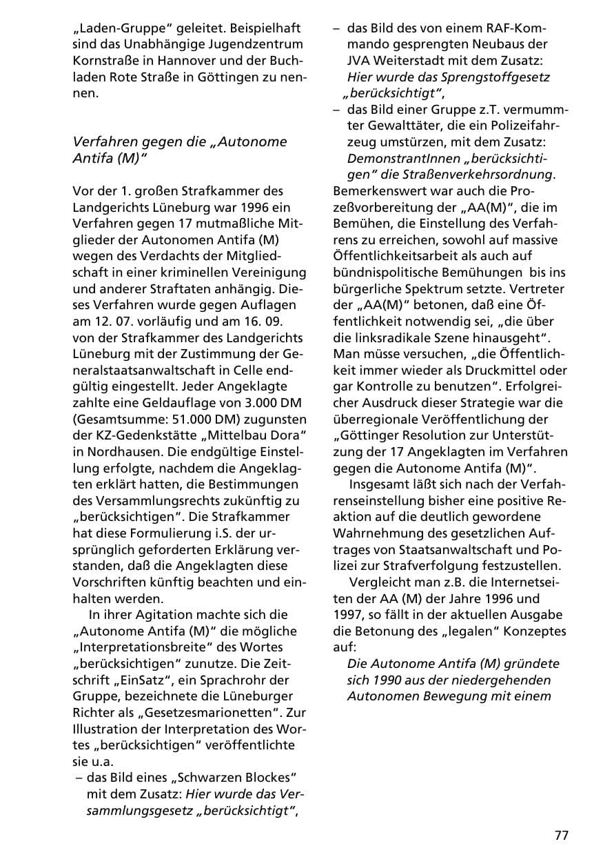 Seite 76 des Verfassungsschutzbericht 1996 Niedersachsen