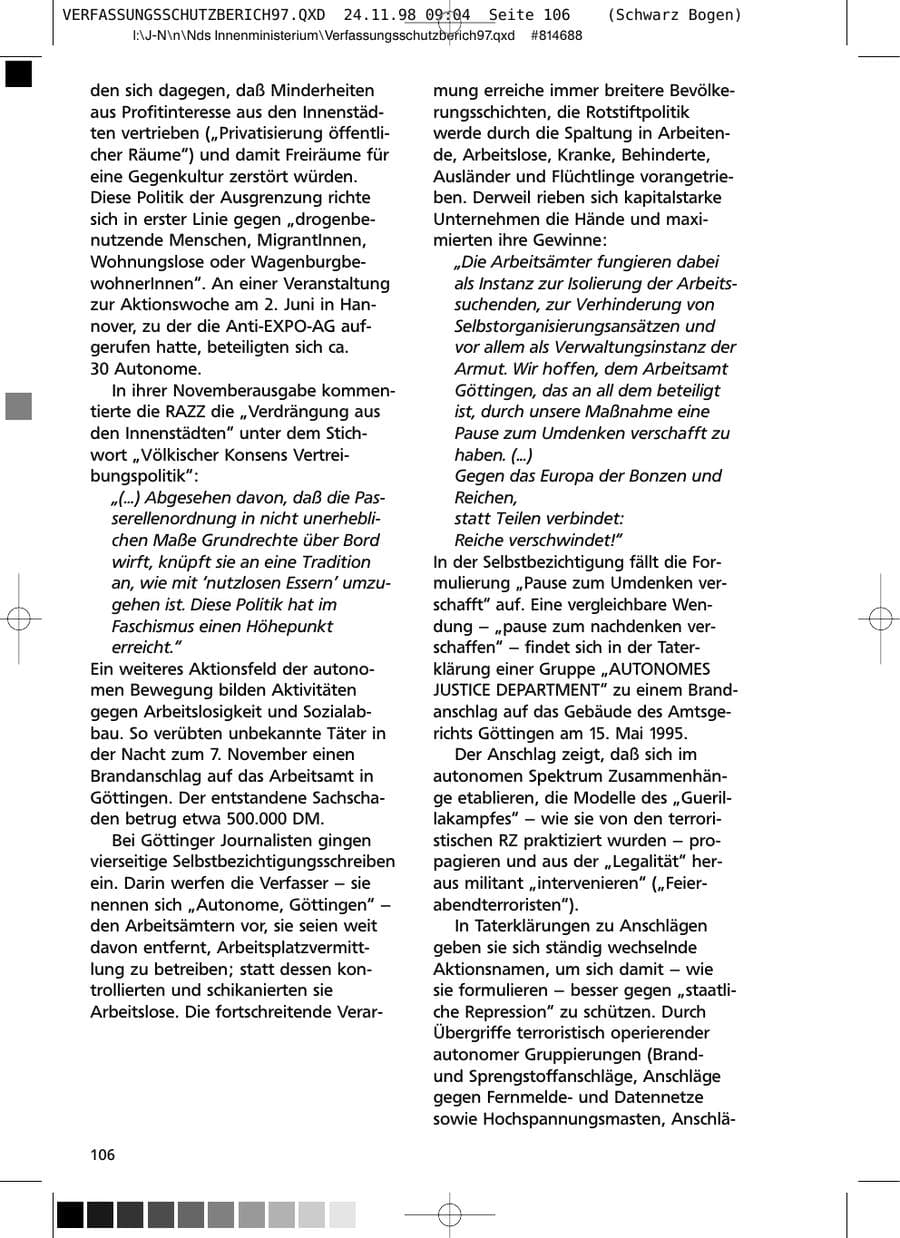 Seite 106 des Verfassungsschutzbericht 1997 Niedersachsen