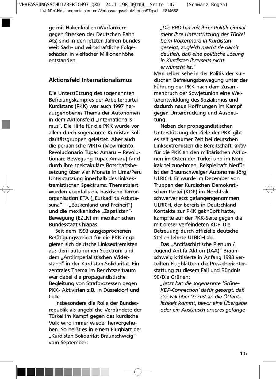 Seite 107 des Verfassungsschutzbericht 1997 Niedersachsen