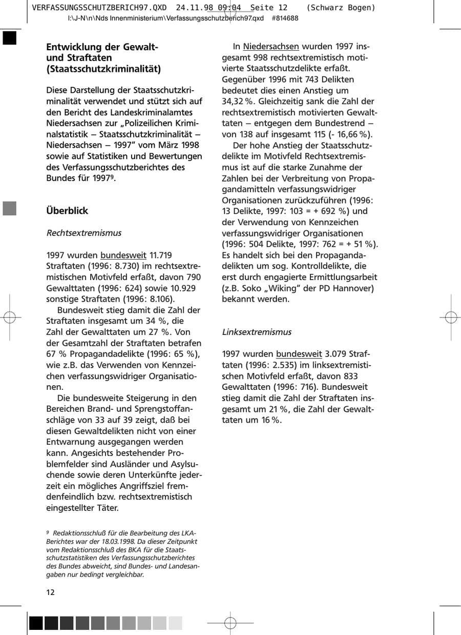 Seite 12 des Verfassungsschutzbericht 1997 Niedersachsen