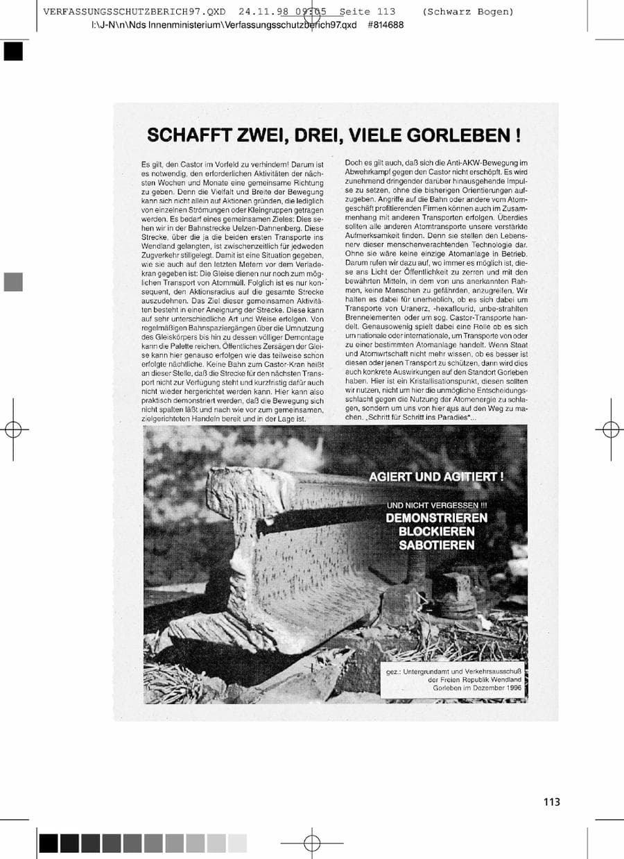 Seite 113 des Verfassungsschutzbericht 1997 Niedersachsen