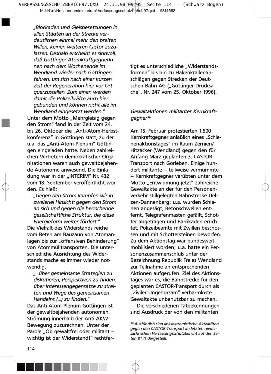 Seite 114 des Verfassungsschutzbericht 1997 Niedersachsen