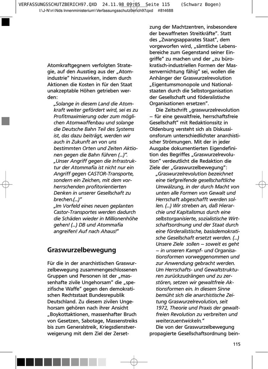 Seite 115 des Verfassungsschutzbericht 1997 Niedersachsen