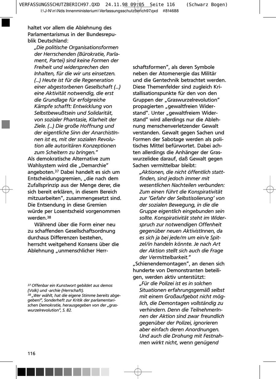 Seite 116 des Verfassungsschutzbericht 1997 Niedersachsen