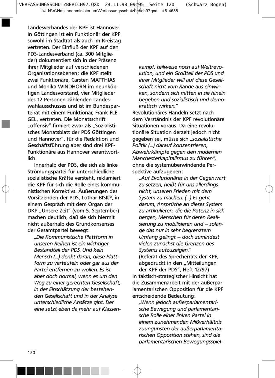 Seite 120 des Verfassungsschutzbericht 1997 Niedersachsen