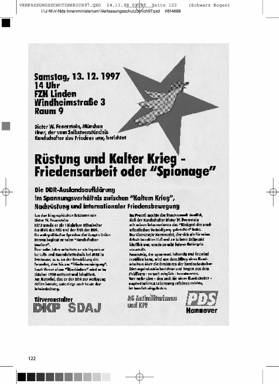 Seite 122 des Verfassungsschutzbericht 1997 Niedersachsen