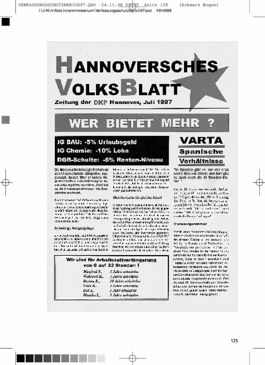 Seite 125 des Verfassungsschutzbericht 1997 Niedersachsen