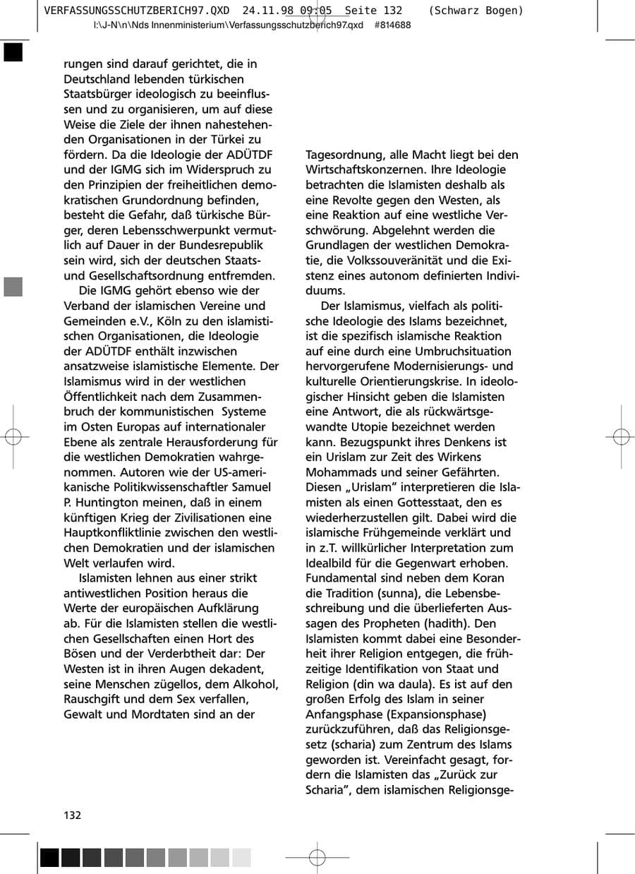 Seite 132 des Verfassungsschutzbericht 1997 Niedersachsen