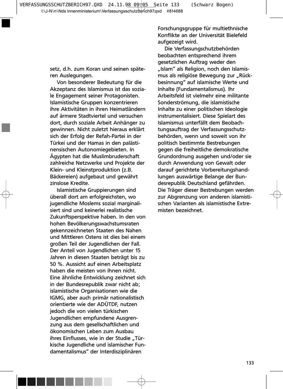 Seite 133 des Verfassungsschutzbericht 1997 Niedersachsen