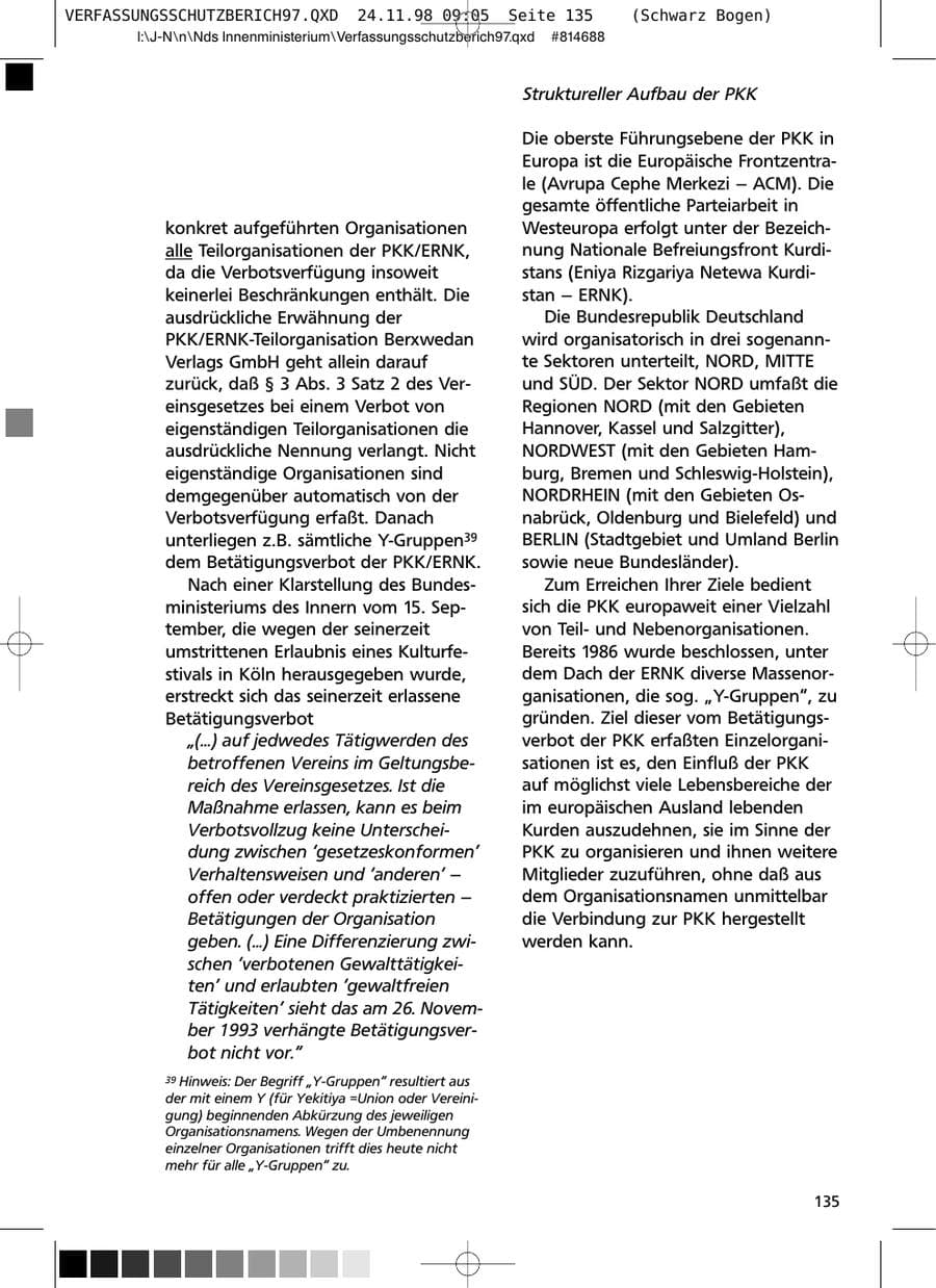 Seite 135 des Verfassungsschutzbericht 1997 Niedersachsen