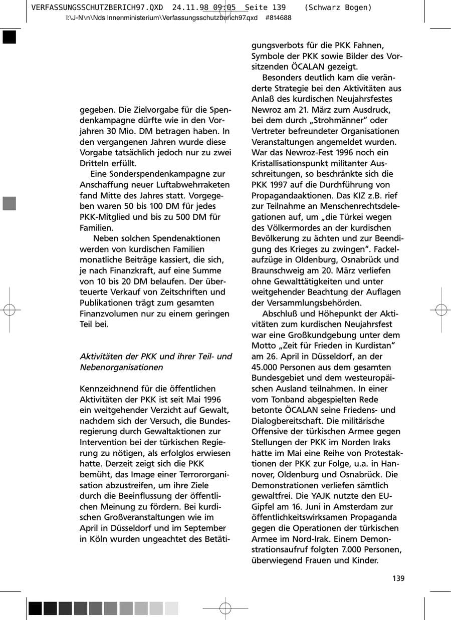 Seite 139 des Verfassungsschutzbericht 1997 Niedersachsen