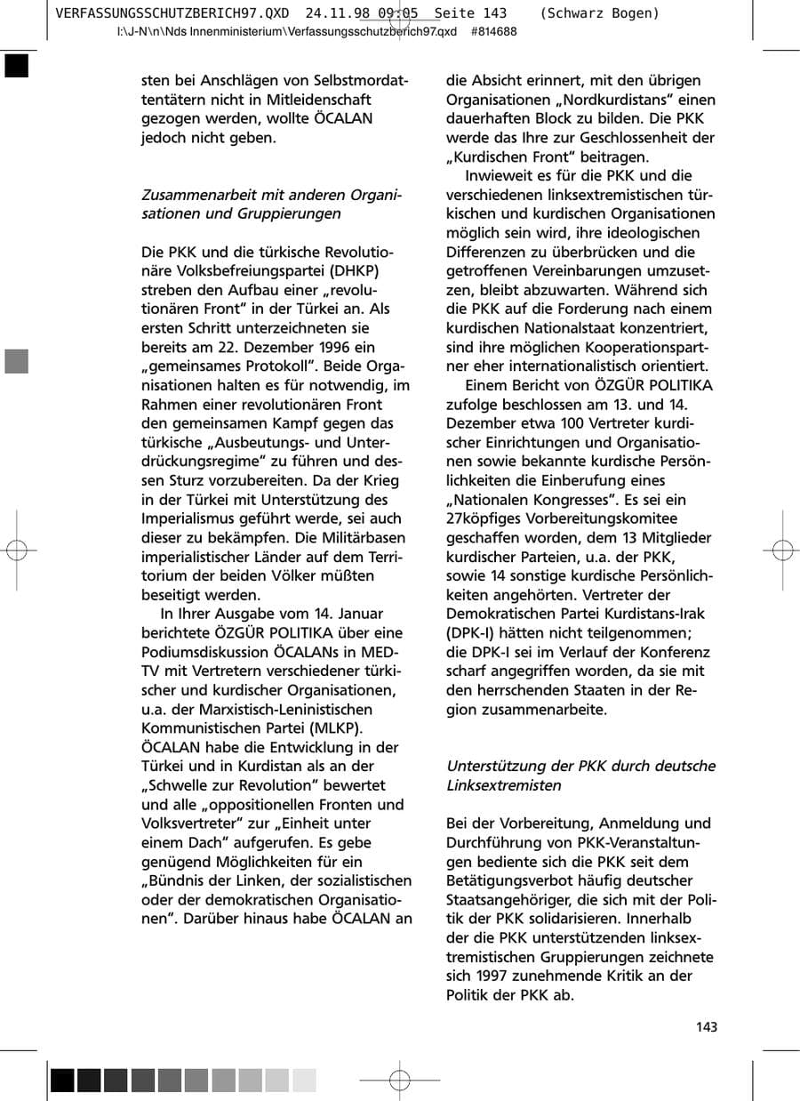 Seite 143 des Verfassungsschutzbericht 1997 Niedersachsen