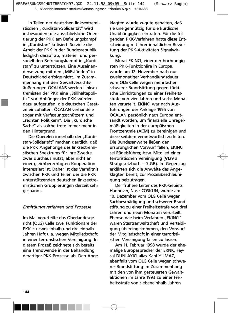 Seite 144 des Verfassungsschutzbericht 1997 Niedersachsen