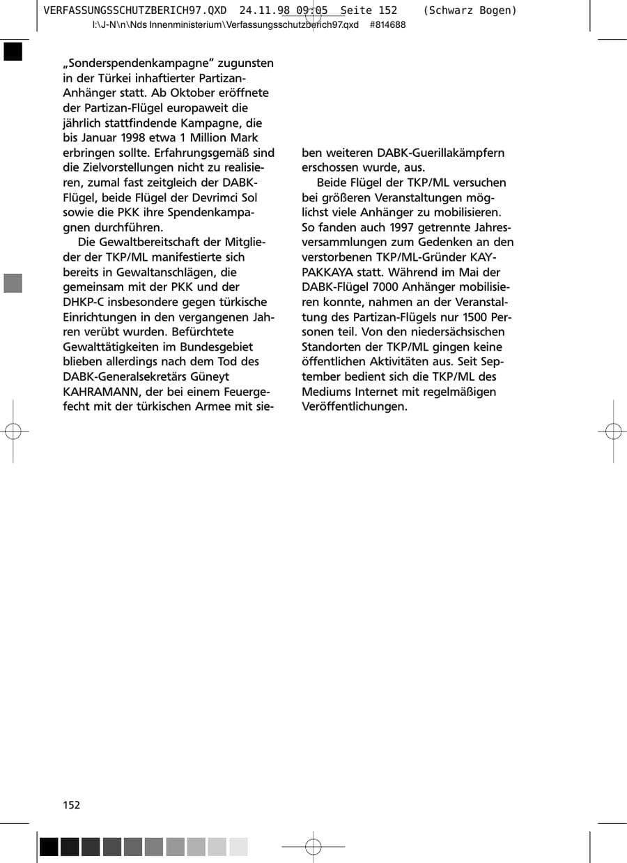 Seite 152 des Verfassungsschutzbericht 1997 Niedersachsen