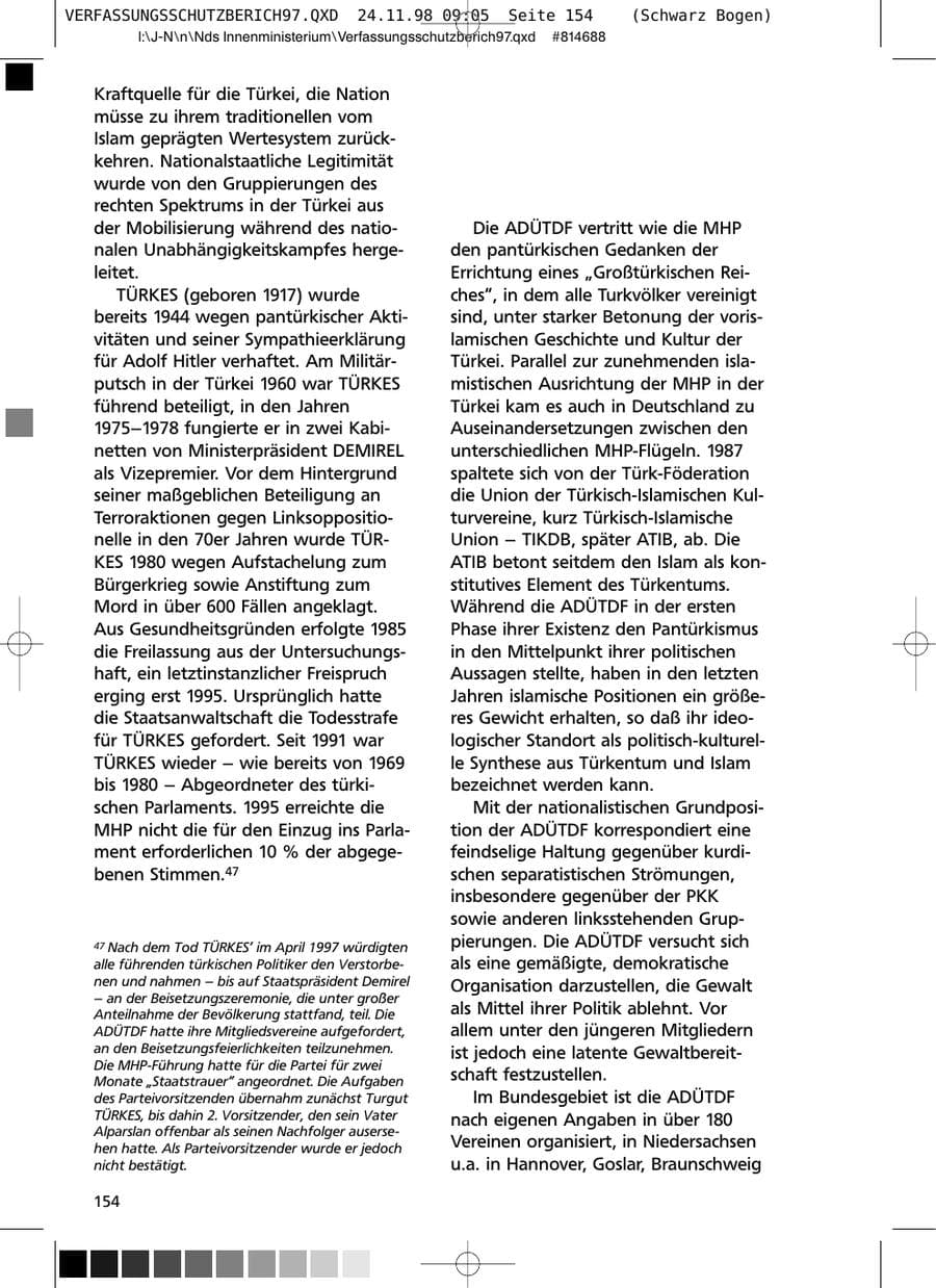 Seite 154 des Verfassungsschutzbericht 1997 Niedersachsen
