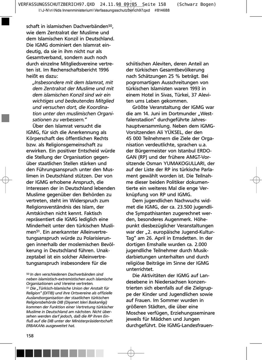 Seite 158 des Verfassungsschutzbericht 1997 Niedersachsen