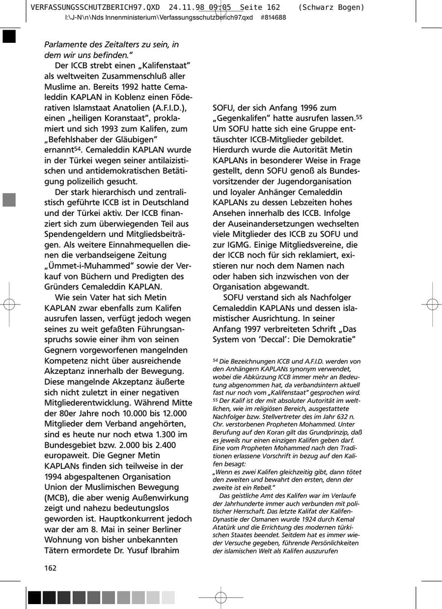 Seite 162 des Verfassungsschutzbericht 1997 Niedersachsen