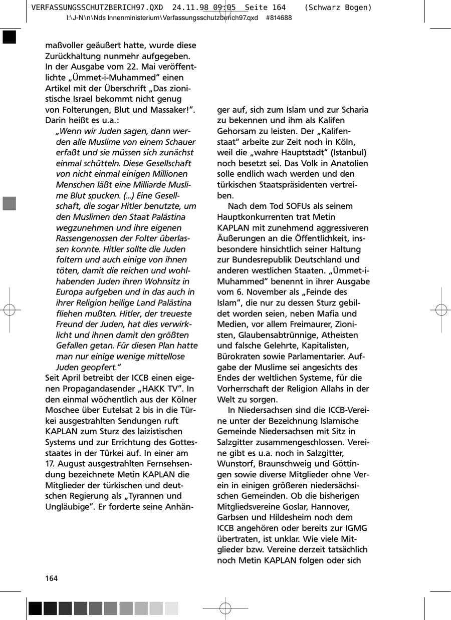 Seite 164 des Verfassungsschutzbericht 1997 Niedersachsen