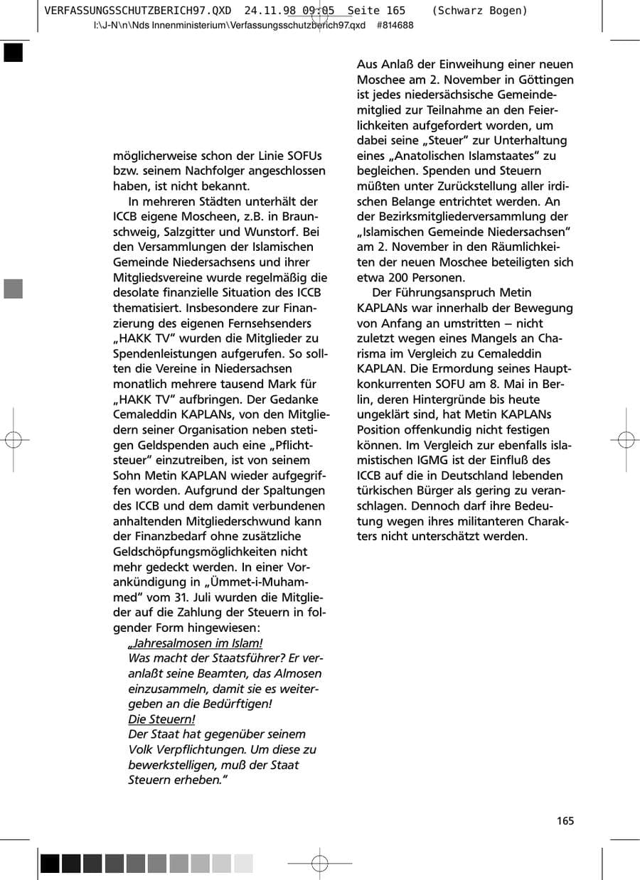Seite 165 des Verfassungsschutzbericht 1997 Niedersachsen