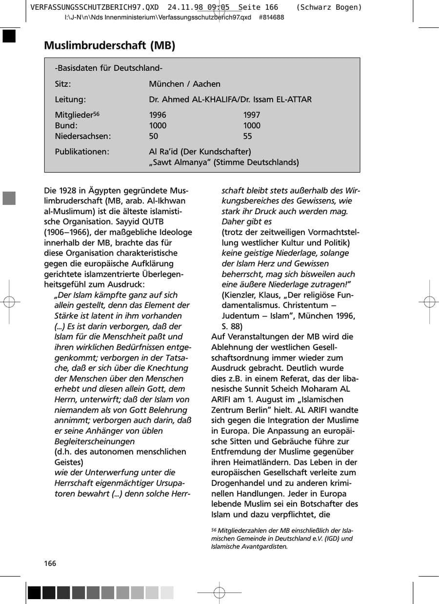 Seite 166 des Verfassungsschutzbericht 1997 Niedersachsen