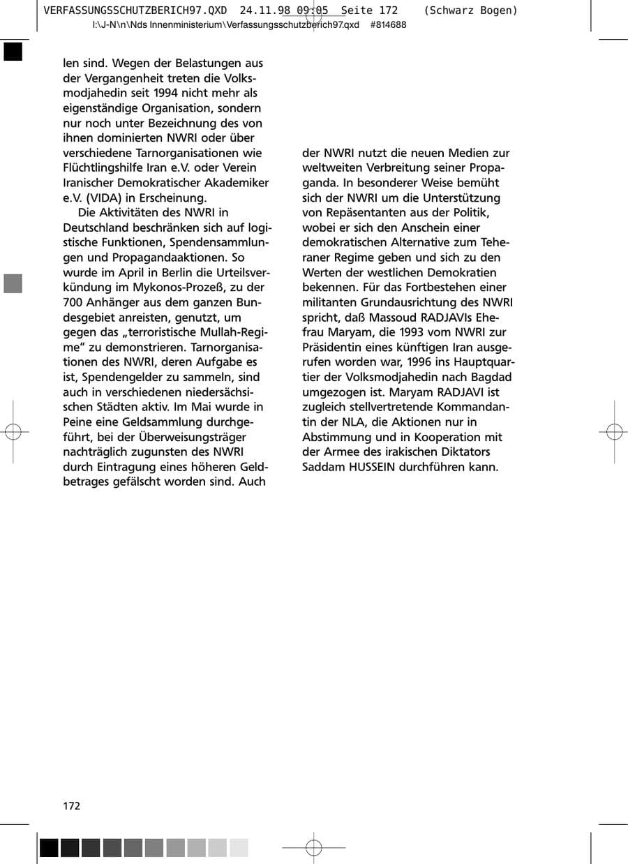 Seite 172 des Verfassungsschutzbericht 1997 Niedersachsen