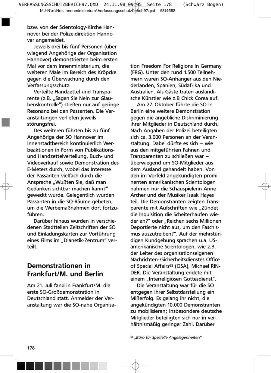 Seite 178 des Verfassungsschutzbericht 1997 Niedersachsen