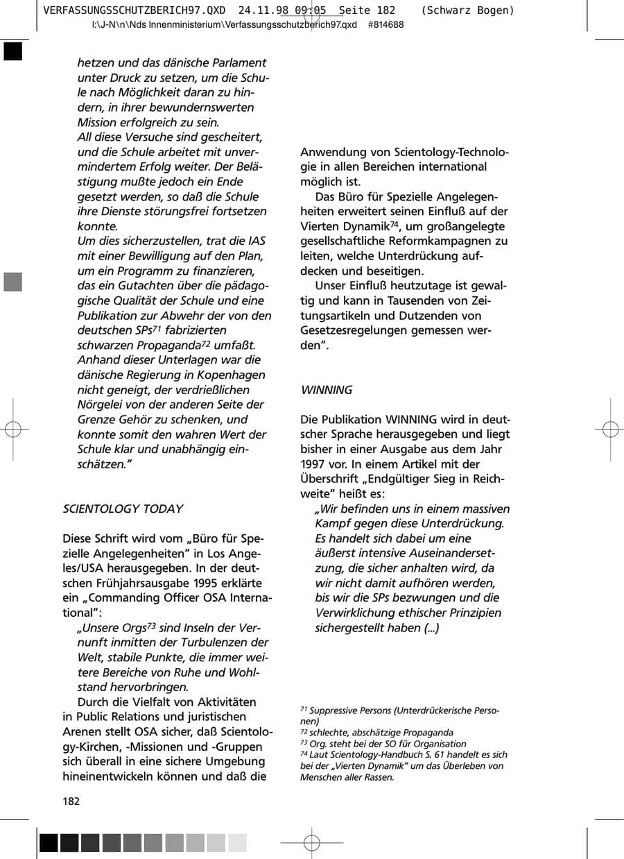 Seite 182 des Verfassungsschutzbericht 1997 Niedersachsen