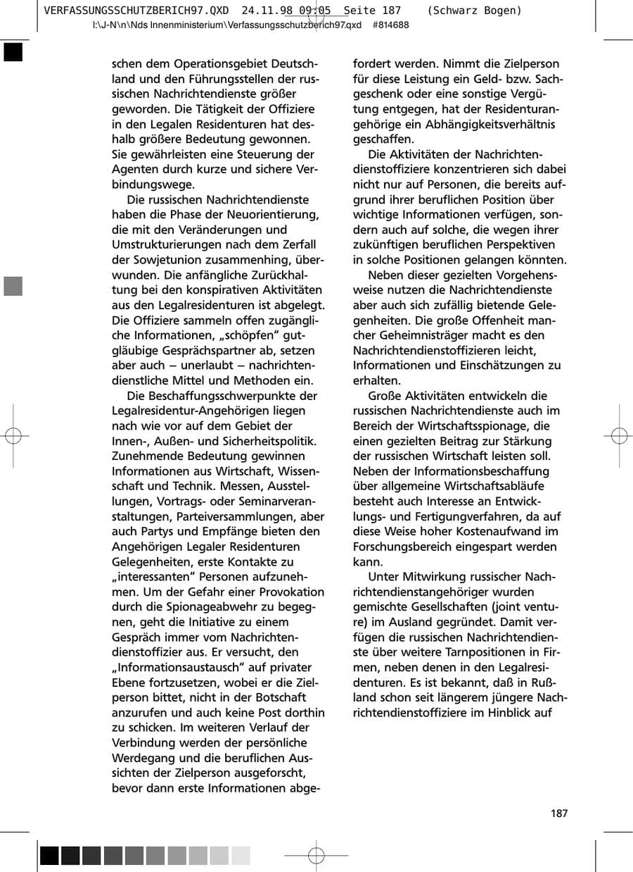 Seite 187 des Verfassungsschutzbericht 1997 Niedersachsen